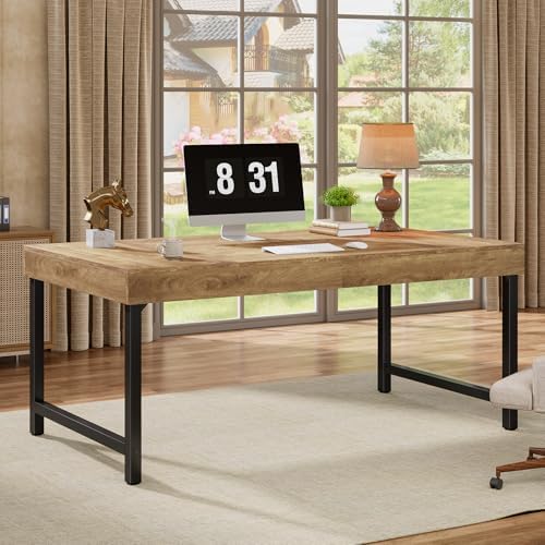 Tribesigns 55" Industrial Executive Desk for Home Office, Rustic Simple Computer Laptop Desk with Strong Metal Legs, Study Writing Table Business Workstation, Small Conference Table by Tribesigns