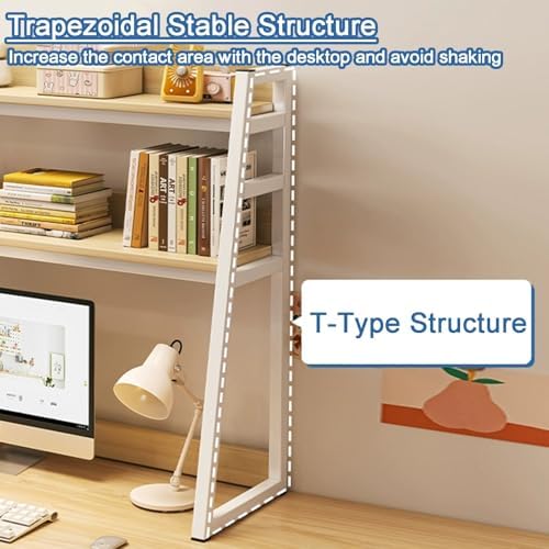 Trapezoid Desk Hutch Dorm, Multipurpose Desktop Bookshelf, 3-Tier Desktop Storage Shelves Display Rack for Office Home(Yellow,55cm/22in) - Image 5