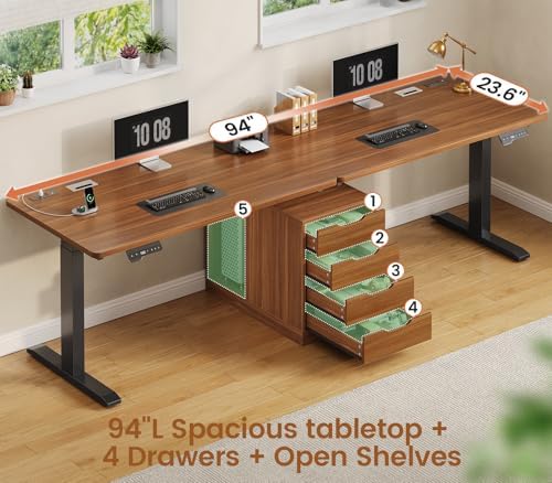 SEDETA Standing Two Person Desk with 4 Drawers, 2 Power Outlets, CPU Stand - Image 4