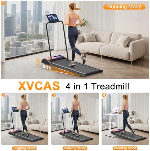 Walking Treadmill Pad with Incline Handle Bar, Silent and Foldable Fitness Equipment, Treadmill with 4-in-1 Modes, Easy Assembly, Portable Home Gym Equipment - Image 2