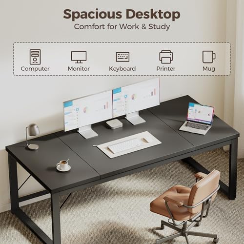 Mericonia 63x28 Inch Computer Desk, 1" Thick Large Office Table, Black - Image 5