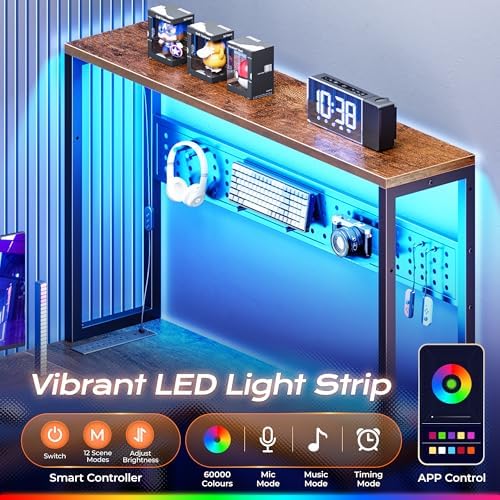 PRAISUN L Shaped Gaming Desk with LED Lights & Power Outlets - Image 4