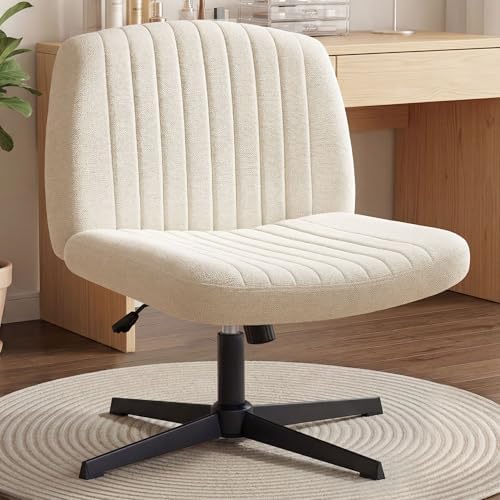 Orange Factory Criss Cross Chair, Wide Fabric Vanity Seat, Beige No Wheel by OrangeFactory