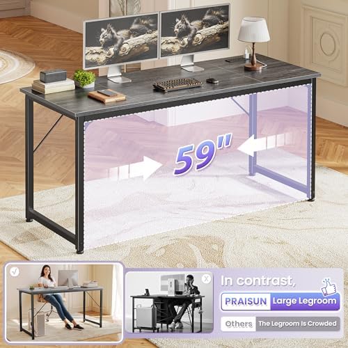PRAISUN 63 X 24 Inch Computer Desk, Power Outlets, USB-C, Grey - Image 7