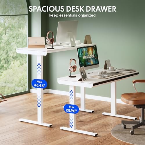 FLEXISPOT One-Piece 48" Standing Desk with Acrylic-Front Drawer, Fast-Assembly Ergonomic Sit-to-Stand Desk with MDF Top, 4 Height Memory Presets Touch-Control, Home Office Computer Workstation, White - Image 7