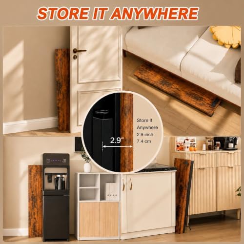 Folding Table Computer Desk - 35.8" No Assembly Folding Desk with Power Outlets & USB Charging Port, Small Desk, Foldable Office Desk, Compact Storage Portable Use for Small Space, Rustic Brown - Image 5
