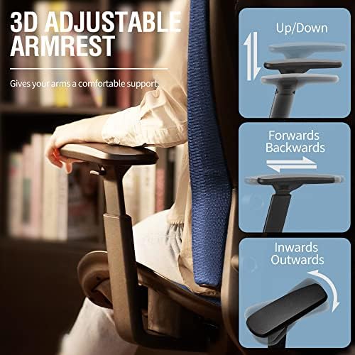 ELABEST Mesh Office Chair,Ergonomic Computer Desk Chair,Sturdy Task Chair- Adjustable Lumbar Support & Armrests,Tilt Function,Comfort Wide Seat,Swivel Home Office Chair (Blue) - Image 6