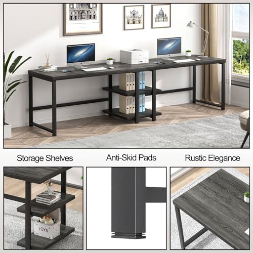 FOLUBAN 47 Inch Computer Desk with Storage Shelves, Modern Home Office Desk, Small Study Writing Desk Gaming Table Workstation for Bedroom Living Room, Industrial Dark Gray - Image 6