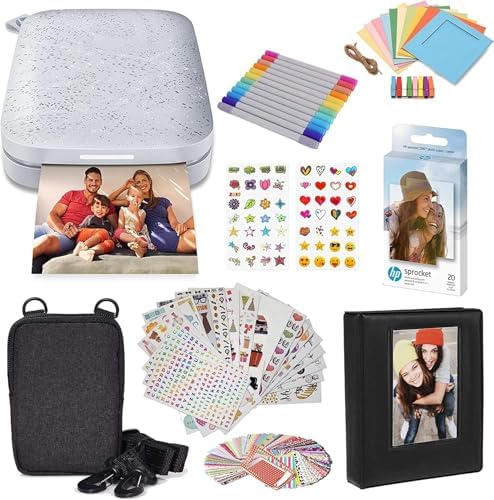 HP Sprocket Portable 2x3 Instant Color Photo Printer (Luna Pearl) Starter Bundle by HP