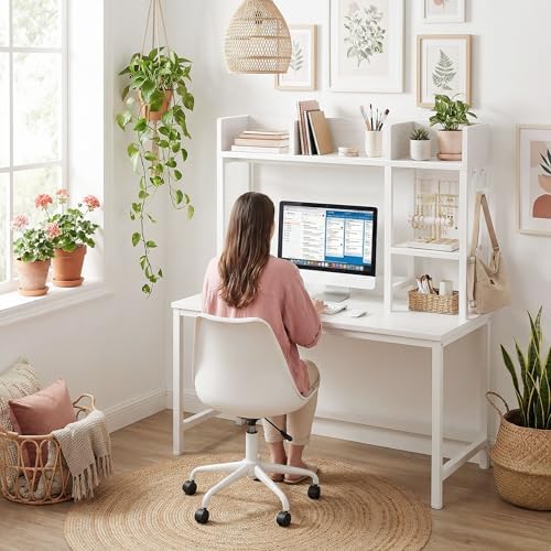 BOLUO Desk Hutch Dorm Room, Desktop Bookshelf for Computer Desk 37" Hutch Organizer Tabletop Storage Rack for College Essentials Home Office White - Image 7
