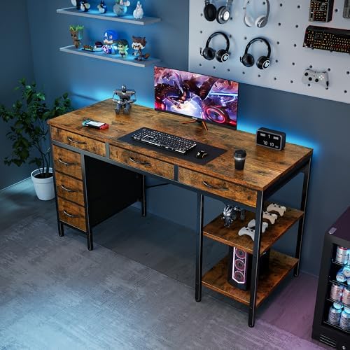 Sweetcrispy 55" Computer Desk with 6 Fabric Drawers & Storage Shelves - Image 2