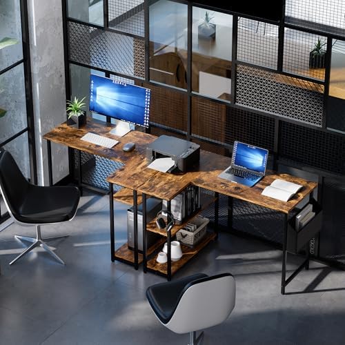 Pamray 40 Inch L Shaped Computer Desk with Reversible Side Storage Shelves, Small Corner Desk for Small Space Home Office, Writing Study Table PC Desk for Bedroom, Vintage - Image 4