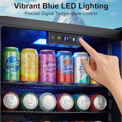 20 Inch Beverage Refrigerator, Mini Fridge with Glass Door for Soda Beer– 130 Can Small Fridge for Home Office Bar, 3.4 Cu.Ft Drink Cooler with Reversible Door, Digital Temperature Control - Image 6