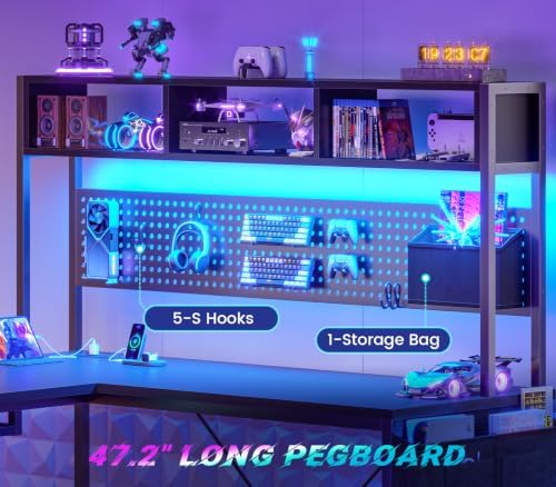 SEDETA 67" L Shaped Gaming Desk with Pegboard LED Lights and Power Outlet - Image 4