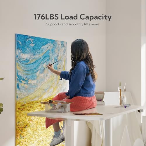 Claiks Electric Standing Desk, Adjustable Height Stand up Desk, 63x24 Inches Sit Stand Home Office Desk with Splice Board, White Frame/White Top - Image 5