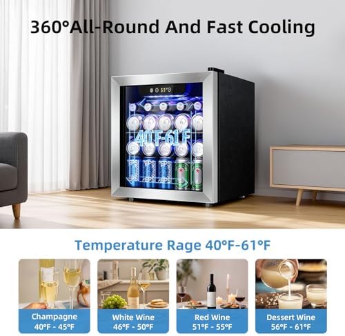 Antarctic Star Mini Fridge for Bedroom, 48 Can & 12 Wine Bottle Beverage Refrigerator with Stainless Steel Glass Door, Digital Temperature Display, Electronic Control Drink Cooler, Silver - Image 4