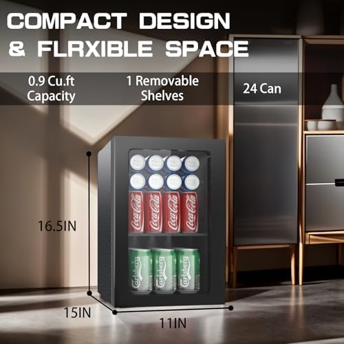 Erivess 0.6 Cu Ft Mini Fridge, 24 Cans Freestanding Beverage Refrigerator - Image 2