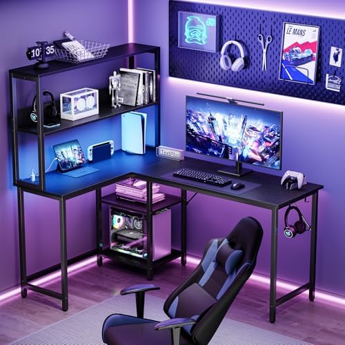 DUMOS L Shaped Desk, Gaming Desk, Power Outlet, 53 Inch - Image 2