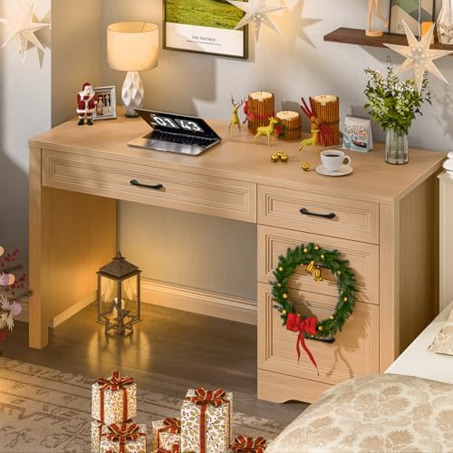 Vabches Farmhouse Executive Desk with Storage and Ample File Drawer, Rustic Large Home Writing Desk for Bedroom, Natural - Image 4