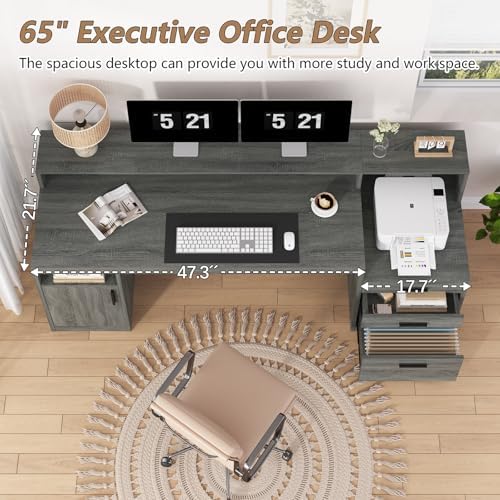 YOMILUVE 65" Computer Desk with 3 Drawers & Printer Shelf for Home Office - Image 4