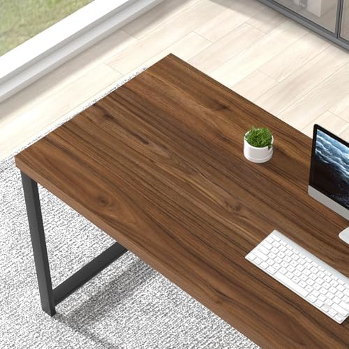 FOLUBAN Modern Computer Desk, Wood Home Office Desk, Study Writing Gaming Table Workstation with Storage Shelves for Living Room Bedroom, Rustic Walnut, 53 Inch - Image 4