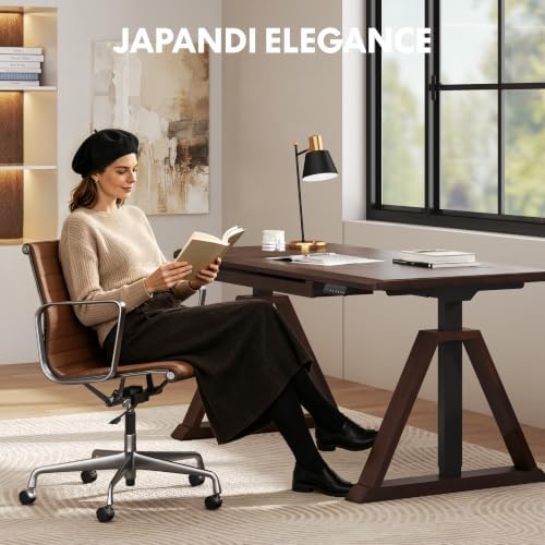 FLEXISPOT 63" WoodiX Solid Wood Executive Standing Desk with Drawer, Walnut - Image 3