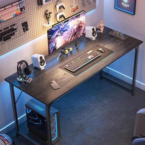 Huuger Modern Simple Office Desk, 55 Inch, Gaming & Work Desk with Storage, Large Legroom, Metal Frame, Grey - Image 4