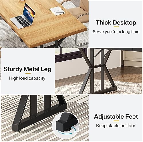 Tribesigns 70.8-Inch Executive Desk, Large Computer Office Desk Workstation, Modern Simple Style Laptop Desk Study Writing Table Business Furniture for Home Office (Light Walnut/Black, 70.8 Inch) - Image 5