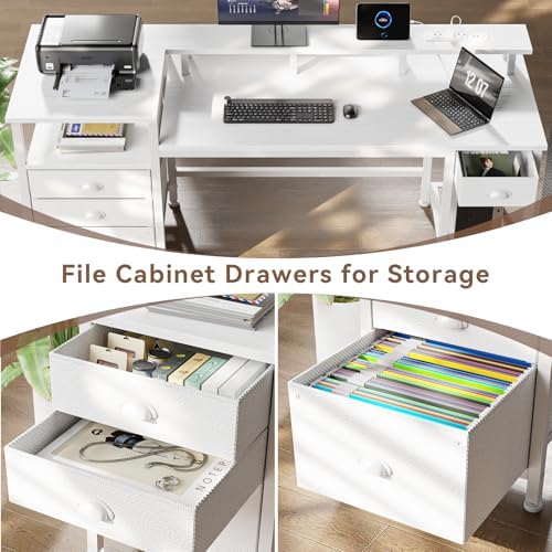Furologee 60" White Computer Desk with 4 Drawers, Power Outlet, LED Lights - Image 5