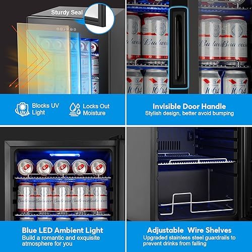 FoMup Beverage Refrigerator 17 inch Wide - 126 Can Beverage Cooler with Glass Door | Counter-Top/Freestanding Mini Beverage Beer Fridge | Temperature Memory | Invisible Door | Perfect for Soda,Beer - Image 5
