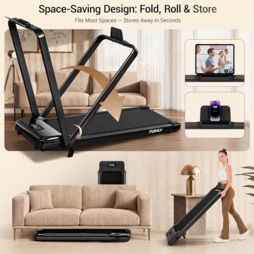 FUNMILY Upgrade Walking Pad Folding Treadmill with 12%/15% Incline & Handle Bar, 3.5HP Foldable Under Desk Compact Treadmills for Home/Office/Gym, 400+lb Capacity, Shock Absorption - Image 6