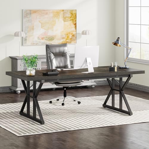 Tribesigns 70.8-Inch Executive Desk, Large Computer Office Desk Workstation, Modern Simple Style Laptop Desk Study Writing Table Business Furniture for Home Office (Black Oak, 70.8 Inch) by Tribesigns