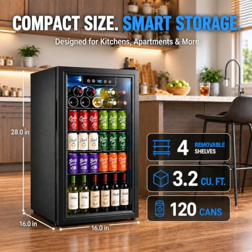 Beverage Refrigerator, 3.2 Cu.Ft Mini Fridge with Glass Door & Air Cooling, and Electronic Temperature Control for Beer, Wine, Soda, Compact Drink Fridge for Home, Office, Bar (3.2 Cu.Ft) - Image 2
