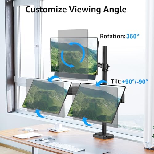 MOUNTUP Triple Monitor Mount Fits Max 32 Inch Screen, Holds 4.4-17.6lbs, 3 Monitors Desk Mount, Triple Monitor Stand for Desk, Adjutable Arm with Clamp/Grommet Base, for Home Office, 75x75/100x100 - Image 3