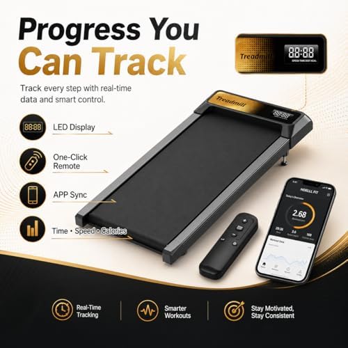 HOELLL Walking Treadmill Pad with 5% Adjustable Incline and APP Sync, Small Compact Under Desk Treadmills for Home and Office with Remote Control and LED Display, 2.5HP - Image 3