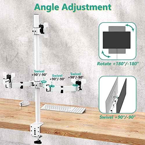 WALI Tall Triple Monitor Stand, Fully Adjustable Three Monitor Desk Mount Fits 3 Screens up to 27 inch, 22 lbs. Weight Capacity per Arm (M003-W), White - Image 5