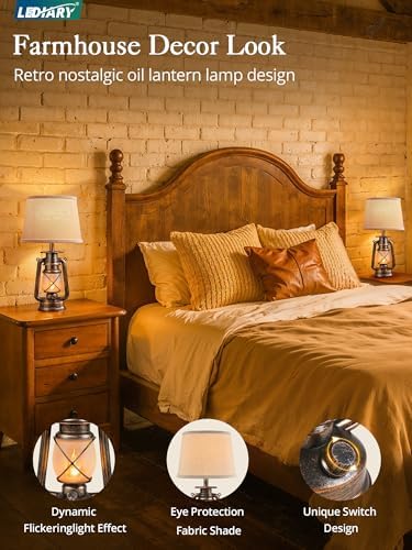 LEDIARY 18.72" Black Gold Lantern Flickering Flame Table Lamps Set of 2 - Image 2