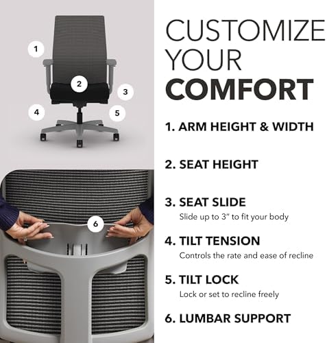 HON Ignition 2.0 Ergonomic Office Chair, Lumbar Support, Desk Chair, Black - Image 3