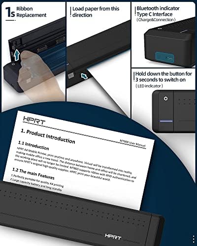 HPRT MT800 Portable Printer Wireless for Travel Bluetooth Android iPhones Laptops Printing with Case (MT800-Black) (Renewed) - Image 7