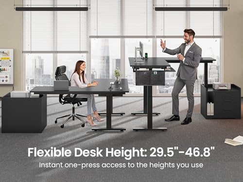 SEDETA L Shaped Standing Desk with File Cabinet, 3 Drawers, Power Outlet - Image 4