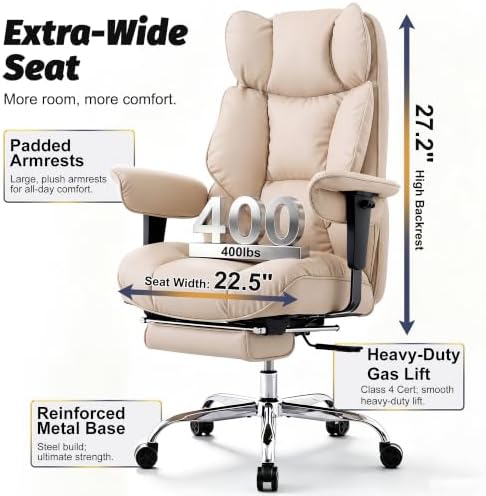 Efomao Executive Office Chair 400lbs,Beige Big and Tall Desk Chair - Image 3