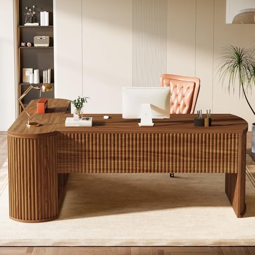 Tribesigns 79" L-Shaped Executive Desk with File Drawers, Brown - Image 4