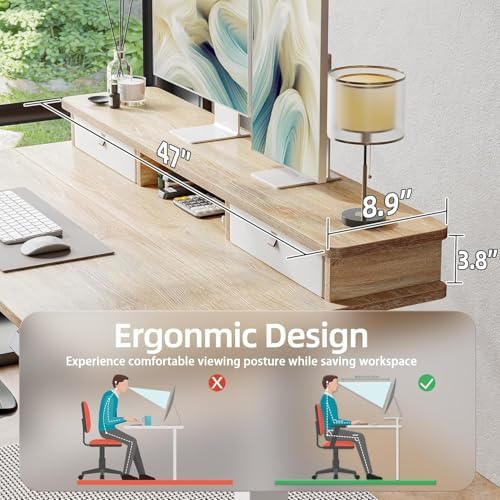 TIQLAB 48 * 24 inch Standing Desk with Two Drawers&Top Shelf, Maple - Image 6