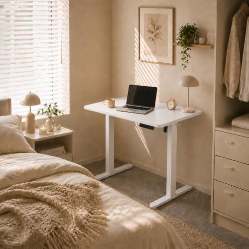 Electric Standing Desk, 32" x 24" Adjustable Height Sit Stand Desk, Small Space Workstation, Compact Computer Desk for Home Office, Stable Steel Frame (White) - Image 2