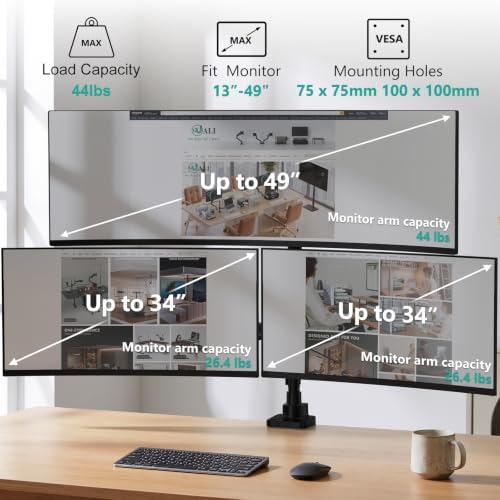 WALI Stacked Triple Monitor Mount for 49" UItrawides and Dual 34" Monitors - Image 2