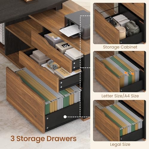 SEDETA 71" L Shaped Executive Desk with File Cabinet & Power Outlet - Image 5