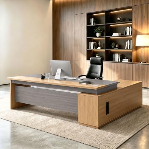 L Shaped Executive Desk with Drawers, Large Wood Workstation, Modern Executive Office Furniture for Home Office and Business Workspace, Multiple Sizes & Colors by Unknown