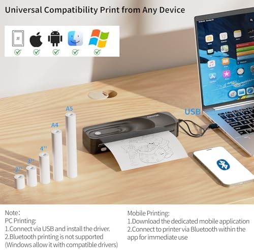 Wireless Portable Thermal Printer, Bluetooth Inkless Mobile Printer for Phone Laptop, Fit Various Sizes Thermal Paper 8.5"x11" US Letter A4, Included Carry Bag & Paper kit - Image 3
