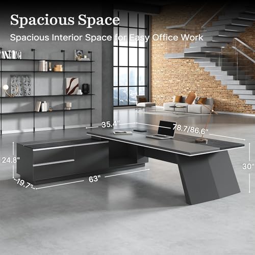 79" L-Shaped Executive Desk, Left-Return Office Desk with Drawers & Storage Cabinet, Large Black Corner Desk with Spacious Desktop for Home Office, Study, Executive Workspace - Image 2
