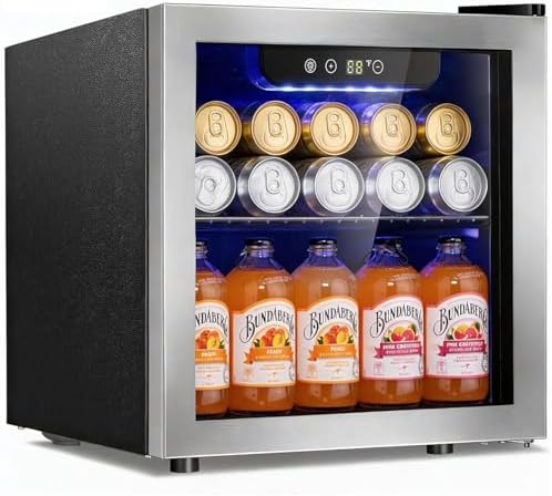 Antarctic Star 48 Can Mini Beverage Refrigerator, 1.3 Cu.Ft Compact Drink Cooler with Glass Door, Adjustable Temp 40-61°F, Quiet Freestanding Wine & Soda Cooler for Home Office Dorm, LED Lit by AntarcticStar